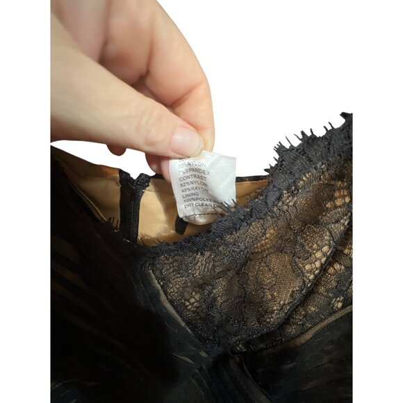 Tadashi Shoji Black Lace & Striped Floor Length Dress Size 6 - Picture 6 of 7